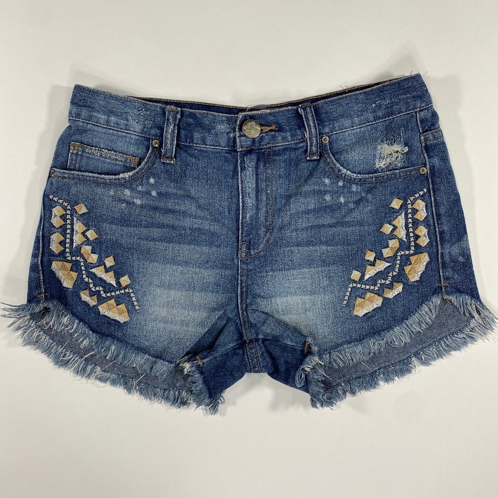 Free People Denim Shorts with Tribal Details